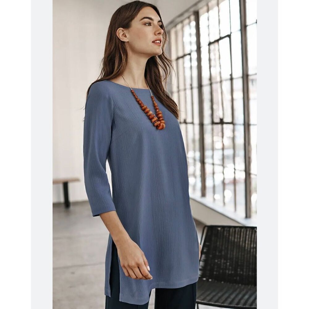 J. Jill wearever collection easy wear dusty blue woven boatneck tunic